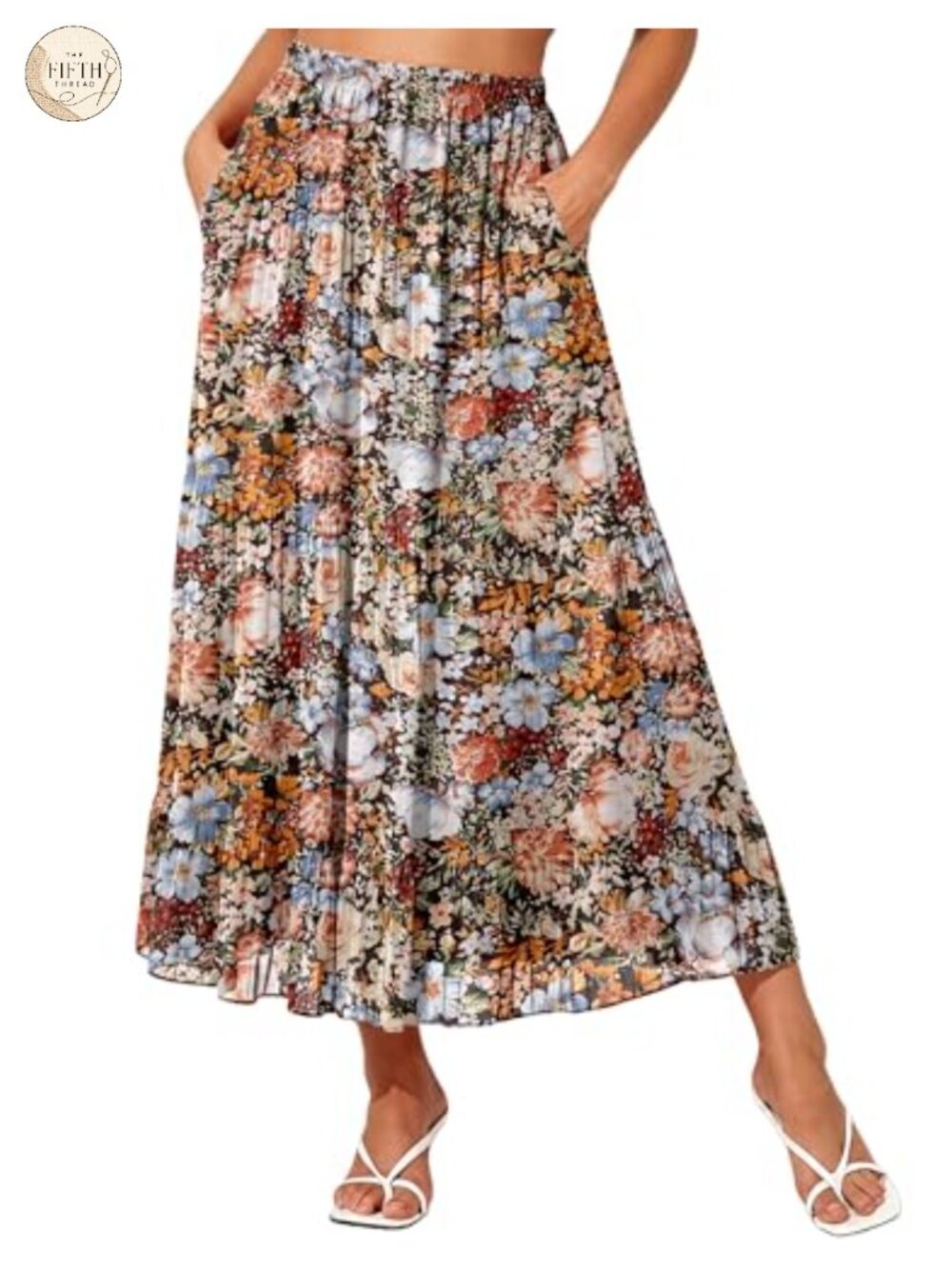 Women's High Waist Chiffon Boho Maxi Skirt with Pockets